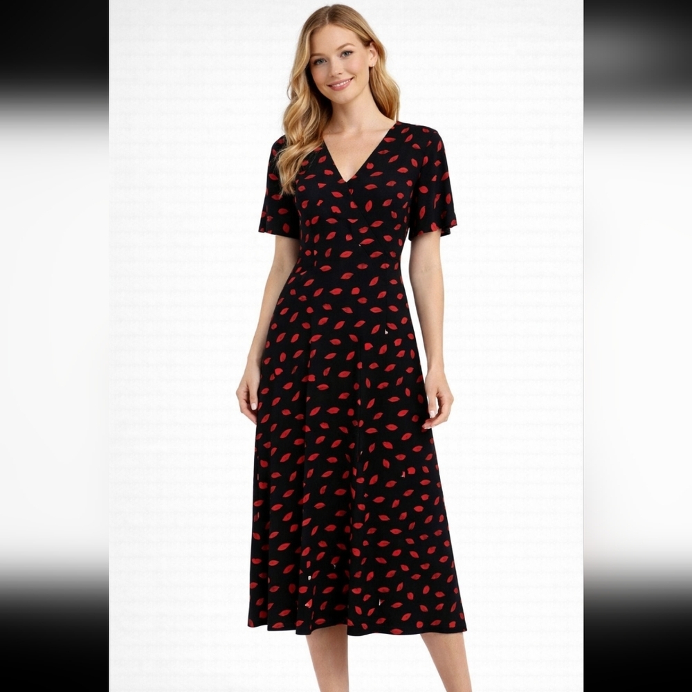 NwT A New Day Fun Lip Black and Red Patterned Dress
